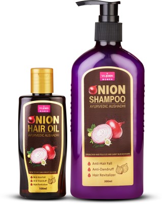 VI-JOHN WOMEN Anti Hair Fall Onion Hair Oil 100ML + Onion Shampoo 300ML Hair Fall Control(400 ml)