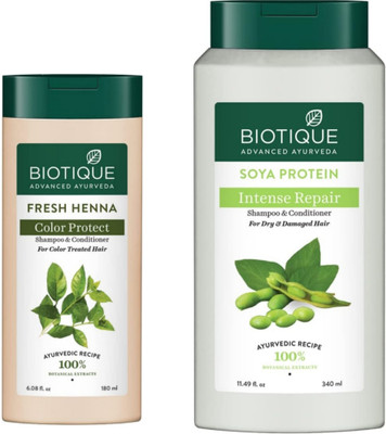 BIOTIQUE Soya Protein 340Ml & Fresh Heena 180Ml Shampoo (Pack Of 2)(520 ml)