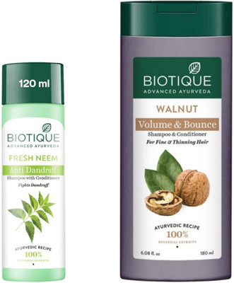 BIOTIQUE Walnut Shampoo 180Ml & Fresh Neem Shampoo 120Ml (Set of 2)(300 ml)