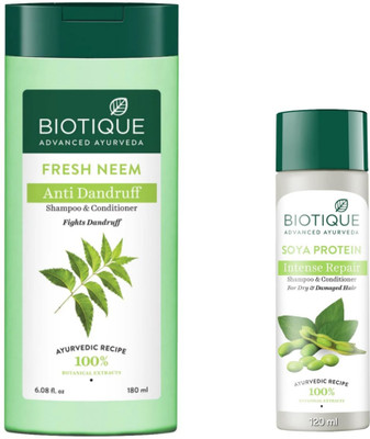 BIOTIQUE Fresh Neem Shampoo 180 ML & Soya Protein Shampoo 120 ML(300 ml)