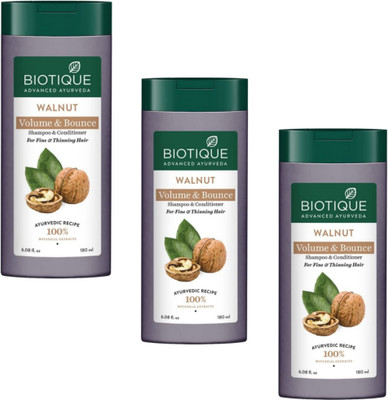 BIOTIQUE Walnut Volume & Bounce Shampoo 180 ml (Pack of 3)(540 ml)