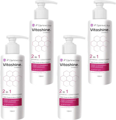 FLORENTHA VITASHINE 2 IN 1 SHAMPOO + CONDITIONER FOR SOFT & SHINY HAIRS PACK OF 100ml x 4(400 ml)