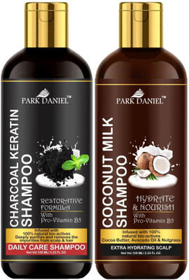 PARK DANIEL Premium Charcoal Keratin Shampoo & Coconut Milk Shampoo Combo Pack Of 2 bottle of 100 ml(200 ml)(200 ml)
