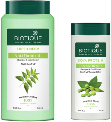 BIOTIQUE Fresh Neem Shampoo 340 ML & Soya Protein Shampoo 180 ML(520 ml)