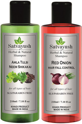 Satvayush Herbal Amla Tulsi Neem Shikakai Shampoo & Red Onion Shampoo Combo(420 ml)