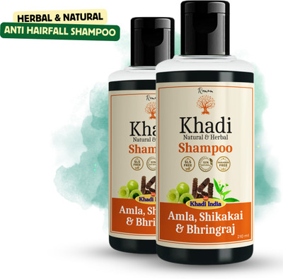 Romam Khadi Herbal Amla Shikakai Bhringraj Shampoo for Anti HairFall | Ayurvedic Herbs(420 ml)