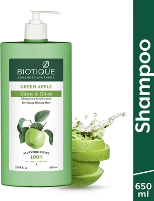 BIOTIQUE Green Apple Shine & Glow Shampoo & Conditioner | For Glossy Healthy Hair(650 ml)