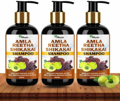 The 99 Herbs Company Amla Reetha Shikakai Shampoo 200ml (Pack of 3) | Herbal Hair Cleanser(200 ml)