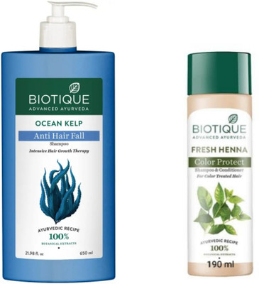 BIOTIQUE Shampoo Combo – Ocean Kelp 650 ML & Henna Leaf 190 ML (840 ml)