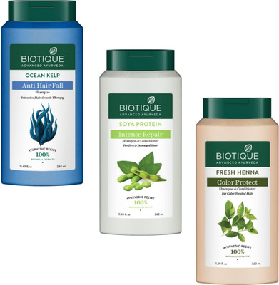 BIOTIQUE Fresh Heena & Soya Protein & Ocean Kelp Shampoo 340Ml (Pack Of 3)(1020 ml)