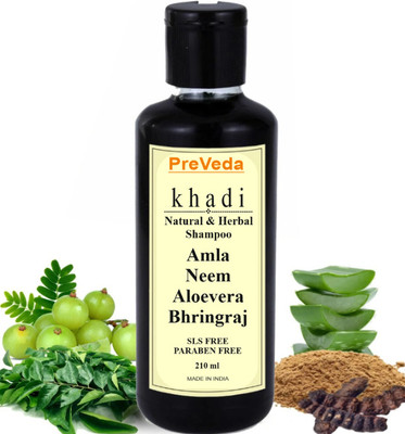 PreVeda Khadi Neem Aloevera Amla Bhringraj Shampoo Natural & Herbal Best Anti Hair Fall Shampoo/Cleanser Sls & Paraben Free(210 ml)