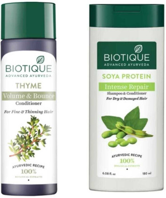 BIOTIQUE Thyme Conditioner 200Ml & Soya Protein Shampoo 180Ml ( pack Of 2)(380 ml)