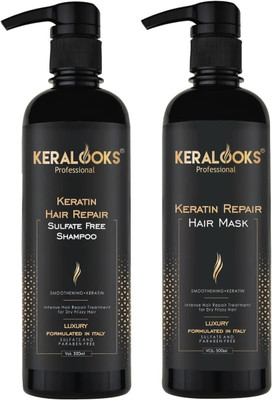 keralooks professional keratin Sulphate Free Shampoo and Mask Combo Pack (500ml each)(1000 ml)