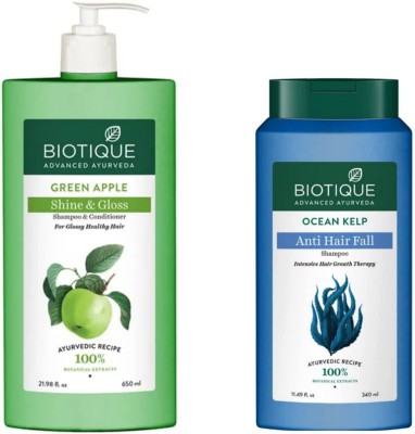 BIOTIQUE Shampoo Combo – Green Apple 650 ML & Ocean Kelp 340 ML  (990 ml)