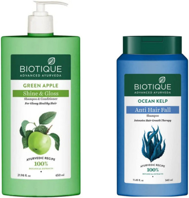 BIOTIQUE Shampoo Combo – Green Apple 650 ML & Ocean Kelp 340 ML (990 ml)