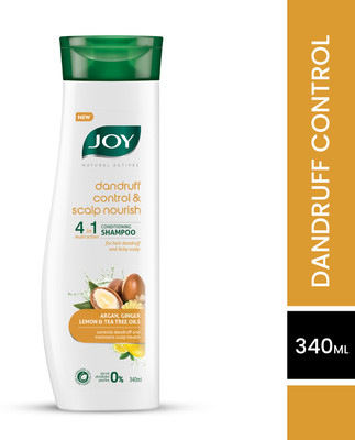 Joy Natural Actives Dandruff Control and Scalp Nourish 4 in 1 Multi Action Conditioning Shampoo | With Lemon and Tea Tree Oils, Argan, Ginger | Anti-Dandruff Conditioning Shampoo(340 ml)