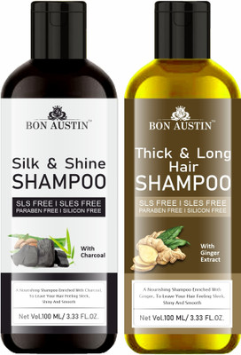 Bon Austin Silk & Shine Shampoo With Charcoal & Thick & Long Hair Shampoo Pack 2 of 100ML(200 ml)