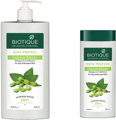BIOTIQUE Shampoo Combo – Soya Protein 650 ML & Soya Protein 180 ML (830 ml)