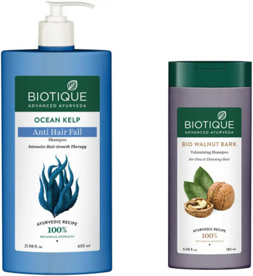 BIOTIQUE Shampoo Combo – Ocean Kelp 650 ML & Walnut Bark 180 ML (830 ml)