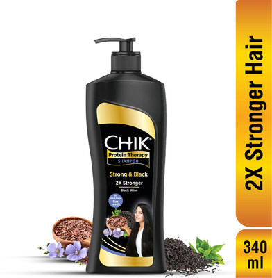 Chik Protein Therophy Strong & Black Shampoo With Black Tea and Flax Seeds(340 ml)