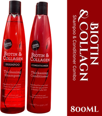 Biotin & Collagen Thickening Shampoo & Conditioner Combo For Strong Thick Hair, -SLES Free(800 ml)