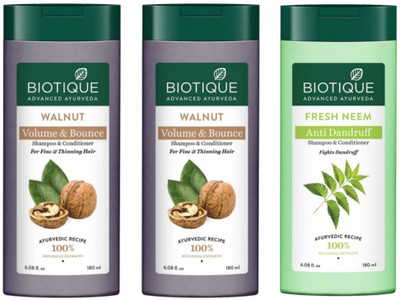 BIOTIQUE Shampoo 180 ML - Walnut Qty-2 & Fresh Neem Qty-1(540 ml)