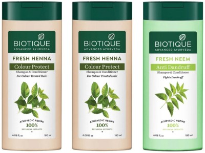 BIOTIQUE Shampoo 180 ML - Fresh Henna Qty-2 & Fresh Neem Qty-1(540 ml)