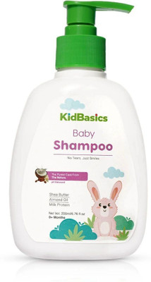 KIDBASICS Baby Shampoo for Soft Hair | Almond Oil & Milk Protein | Tear-Free Formula(200 ml)