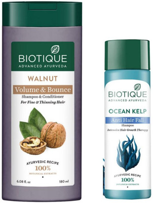 BIOTIQUE Shampoo - Walnut Volume & Bounce 180ml & Ocean Kelp 120ml (Pack of 2)(300 ml)