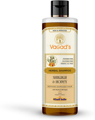 vagad's khadi Herbal Shikakai and Honey Shampoo 210ml | Removes dirt | Maintain moisture | Prevents dandruff | Parabens Free | Silicon Free(210 ml)