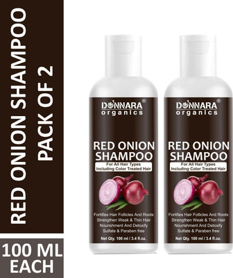 DONNARA organics Red Onion Hair Cleanser / Shampoo With Keratin Protein Booster (SLS & PARABEN FREE) Combo pack of 2 Bottles of 100 ml(200 ml)