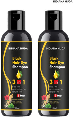 INDIANA HUDA 3-in-1 Black Hair Dye Shampoo (Pack of 2) - 100ml Each Plant-Based(200 ml)