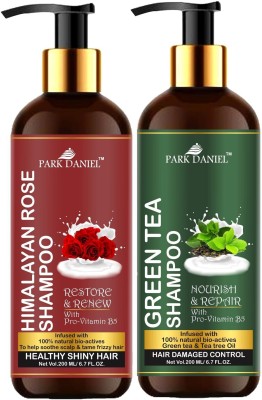 PARK DANIEL Premium Rose Shampoo & Gree Tea Shampoo Combo Pack Of 2 bottle of 200 ml(400 ml)(400 ml)