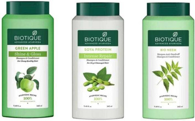 BIOTIQUE Green Apple & Soya Protein & Neem 340Ml Shampoo ( Pack Of 3)(1020 ml)