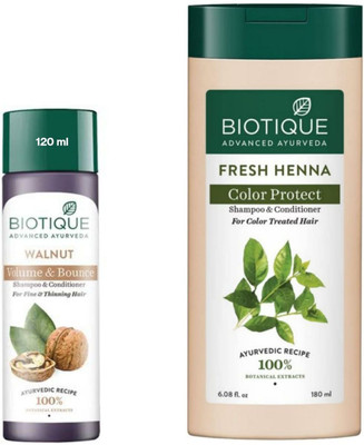 BIOTIQUE Walnut Shampoo 120 ML & Fresh Henna Shampoo 180 ML(300 ml)