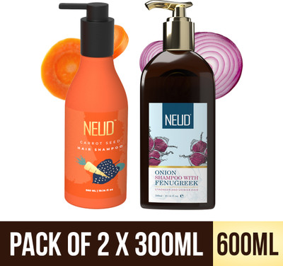 NEUD Hair Shampoo Combo for Hair Fall Control & Shine–Onion-Fenugreek-Carrot –2x300ml(600 ml)