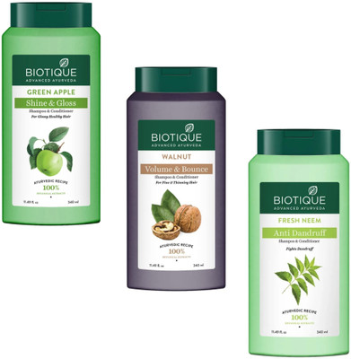 BIOTIQUE Fresh Neem & Walnut & Green Apple Shampoo 340Ml (Pack Of 3)(1020 ml)