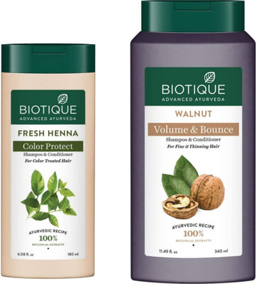 BIOTIQUE Walnut 340Ml & Fresh Heena 180Ml Shampoo (Pack Of 2)(520 ml)
