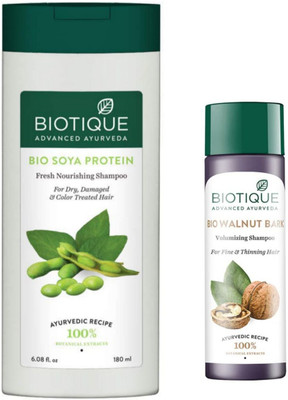BIOTIQUE Shampoo - Soya Protein Intense Repair 180ml & Walnut 120ml (Pack of 2)(300 ml)
