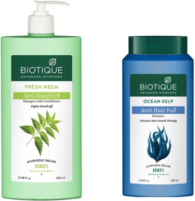BIOTIQUE Shampoo Combo – Neem 650 ML & Ocean Kelp 340 ML  (990 ml)