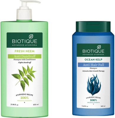 BIOTIQUE Shampoo Combo – Neem 650 ML & Ocean Kelp 340 ML (990 ml)