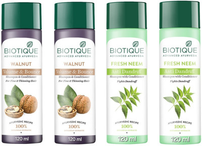 BIOTIQUE Shampoo 120 ML - Walnut Qty-2 & Fresh Neem Qty-2(480 ml)