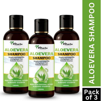 The 99 Herbs Company Aloe Vera Shampoo 100ml – (Pack of 3) | Herbal Hair Growth & Nourishment(100 ml)