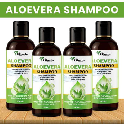 The 99 Herbs Company 99Herbs Aloe Vera Shampoo 100ml – Pack of 4 | Herbal Hair Growth & Nourishment(100 ml)
