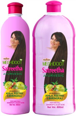 MEGHDOOT Ayurvedic Satreetha Shampoo for Dandruff, Scalp Acne, 800 & 400ml Each,Pack of 2(1200 ml)