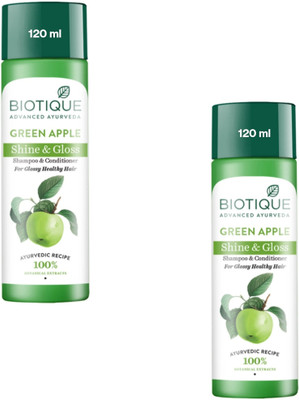 BIOTIQUE Green Apple Shine & Gloss Shampoo - 120ml (Pack of 2) (Pack of 2)(240 ml)