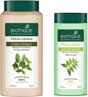 BIOTIQUE Fresh Henna Shampoo 340 ML & Fresh Neem Shampoo 180 ML(520 ml)