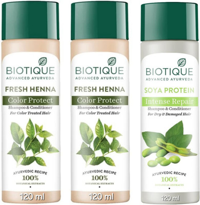 BIOTIQUE Shampoo 120 ML - Fresh Henna Qty-2 & Soya Protein Qty-1(360 ml)