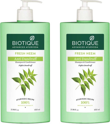 BIOTIQUE FRESH NEEM ANTI DANDRUFF SHAMPOO FOR SHINE & CLEANSE SCALP PCS - 650ml x 2(1300 ml)