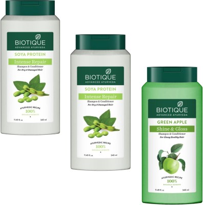 BIOTIQUE Shampoo 340ml - Soya Protein Intense Repair & Green Apple (Pack of 3)(1020 ml)